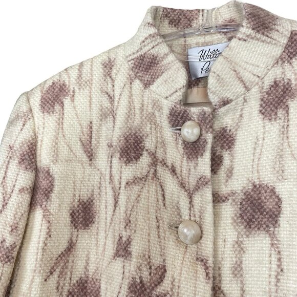 Vtg William Pearson Tweed Knit Floral Buttoned Blazer Jacket Cream Ivory Size 8 - Picture 4 of 10